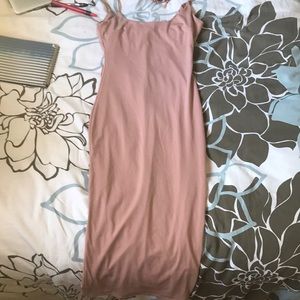 Tan long body-con dress